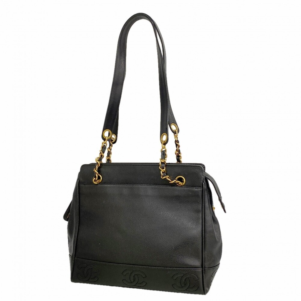 CHANEL Black Caviar Leather Shoulder Bag